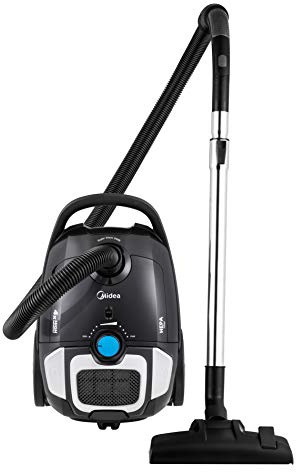 Midea Bodenstaubsauger MSB 5.700bs, Beutelstaubsauger mit Textilbeutel, Geräuschreduzierte Operation 69dB / 3L Staubbeutelvolum / Mattschwarz / 700W / HEPA13 Filter / Zubehör im Deckel
