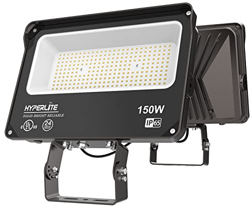 HYPERLITE LED Flood Light 150W 2 Pack 18000LM 5000K Daylight IP65 Waterproof Outdoor Floodlights UL Certified for Court,Garden,Warehouse