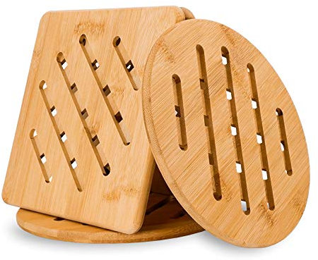 Conisy Hitzebeständiger topfuntersetzer,4er Set Bambus Rutschfestes Waschbar Untersetzer für Küche Schüssel topf Pfannen kanne und Teller (20cm)