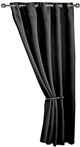 Emma Barclay – Ring Top Blackout Door Curtain for Bedroom Living Room Thermal Insulated Woven Eyelet Blackout Single Curtain Cali Collection (66” x 84” Inch)(Black)