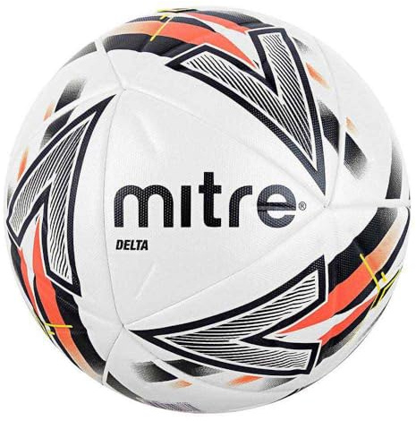 Mitre Delta Football | Extrem strapazierfähig | Verbesserte Präzision und dauerhafte Performance Fußball, Weiß/Schwarz, 4