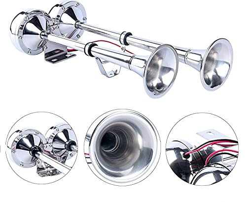 flexzon Air Horn 12v Electric Super Loud Dual Trumpet Marine Grade Boat Stainless Steel