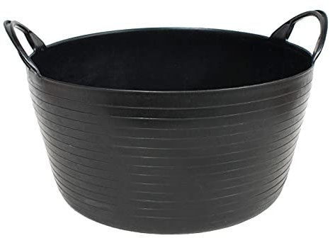 Tradineur - Capazo de plástico 30 litros, 20 x 43 cm, Negro. Cesto, Cubo Flexible, contenedor Multifuncional, establo, jardín, alimentación de Animales, Mezcla, Limpieza