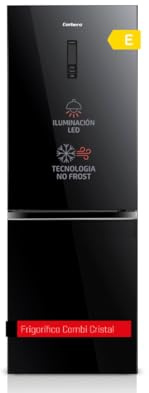 Corberó - Frigorífico Combi | CCHGL185NFN | No Frost | 323L | 185cm | Display Puerta | Fresh Box | Cajón Crisper | Botellero 4 botellas | Estantes cristal | Luz Led | Cristal Negro