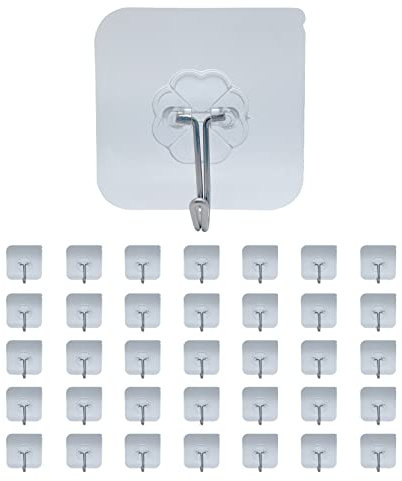 Sanbeiga 36 Stück Transparente Haken Klebehaken selbstklebende Haken 304 Edelstahlhaken Ohne Bohren Handtuchhaken, geeignet für Küche und Bad, nicht durchschlagbare Haken, Kleiderhaken 6 * 6cm