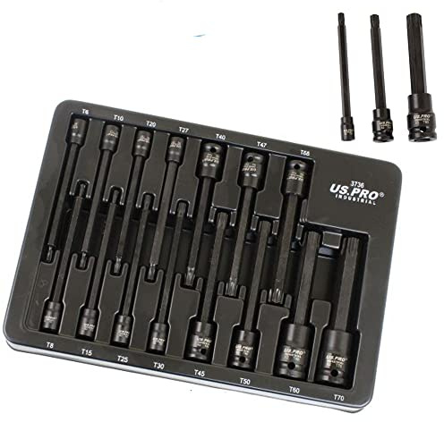 US PRO Industrial Juego de llaves de vaso de impacto Torx de largo alcance T6 a T70 Star TRX