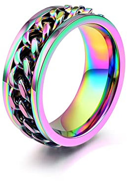 BCughia Anxiety Ring Spin, Ring Silber Edelstahl Kette Drehen Anxiety Schmuck Ringe Valentinstag Männer Geschenke Größe 60(19.1)