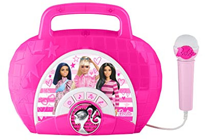 Barbie Sing Along Boombox mit Mikrofon, integrierte Musik, blinkende Lichter, echtes funktionierendes Mikrofon für Kinder, Karaoke-Maschine, verbindet MP3-Player, AUX-Gerät