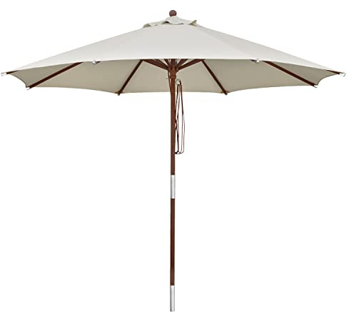 anndora® Sonnenschirm 300 cm 3m rund, milchcaffee | Gestell Holz, Bespannung Polyester, Stammschutz, Seilzug Dubble Pully