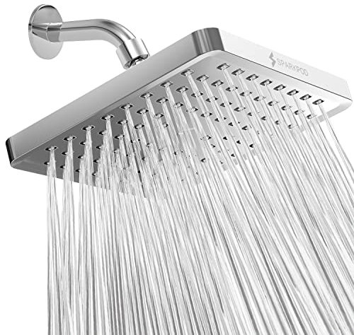 SparkPod Fixed Shower Head - High Pressure Rain - Luxury Modern Look - Easy No-Tool Installation - Perfect Adjustable Replacement for Your Bathroom Shower Heads (20 cm Square, Luxury Polished Chrome)