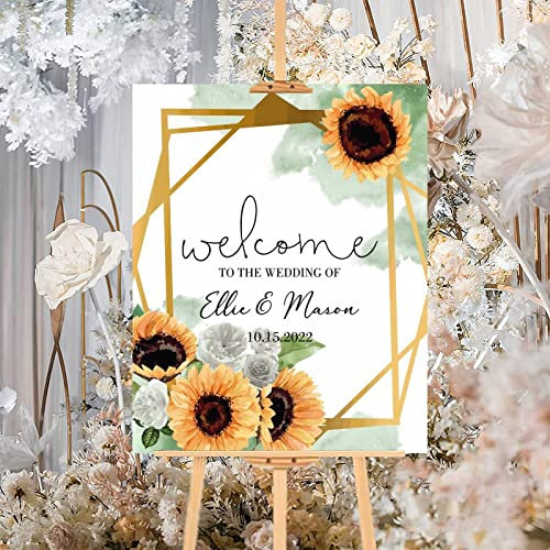 Sonnenblumen-Blumenmuster, anpassbares Holzschild für Hochzeit, Willkommensschild, rustikales Holzschild für Hochzeit, Party, Zeremonie, Schild für Jahrestag, Verlobung, Brautparty, Party,