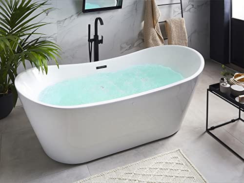 Supply24 since 2004 Whirlpool Badewanne Orlando (168x80 cm) – freistehend für 2 Personen – 8 Massagedüsen & LED Beleuchtung – mit Armatur in Schwarz-Matt – Indoor Hot Tub Spa – Wellness für Zuhause