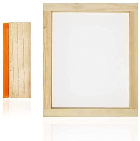 25 x 35 cm Screen Printing Frame with 110 White Mesh and 1 Piece 11 x 24 cm Screen Printing Squeegee for Screen Printing