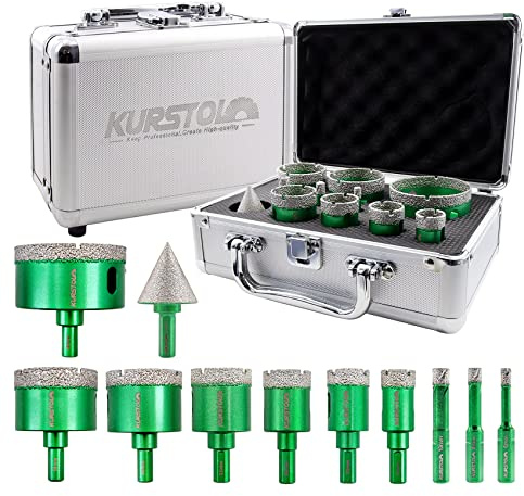 KURSTOL Diamant-Bohrkrone Kit - Diamantbohrer Dreikant Schaft 6/8/10/20/25/28/35/45/50/65mm+35mm Diamant Fingerfräser Sechskant-Schaft für Porzellan Fliese Granit Marmor