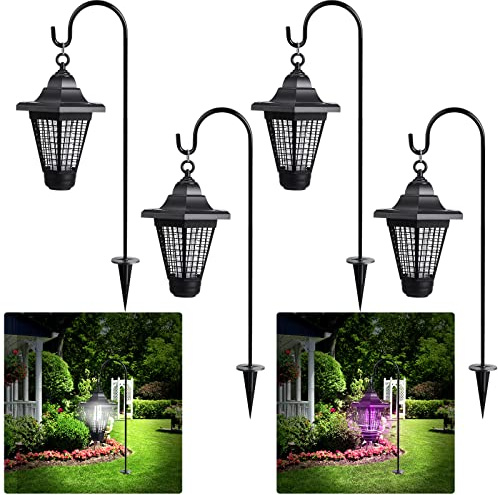 Paquete de 4 matamosquitos solares impermeables al aire libre, trampa repelente de mosquitos para exteriores, luces solares para exteriores, matamosquitos al aire libre, para el hogar, camping, patio