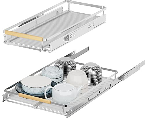 IPEGTOP 2er-Set Ausziehbarer Schubladenorganizer [30,7-46,7 cm B x 43,9 cm T] | Schwerlastregal für Küchenschränke & Spülenunterschränke | Verstellbare Breite 30,7-46,7 cm