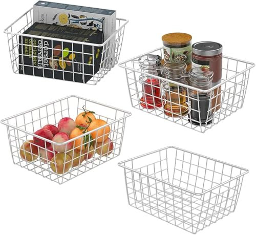 Freezer Storage Basket, 2Pcs Durable Rustproof Hanging Freezer Cable Storage Organizer with PE Liner for Shelves (L 44.5cm X W 24.5cm X H 20cm)