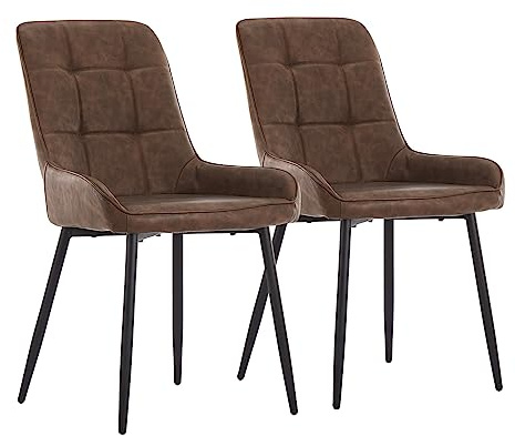 CLIPOP Esszimmerstühle Set Küchenstuhl Polsterstuhl Wohnzimmerstuhl Sessel mit Rückenlehne, Sitzfläche aus Stoffbezug, Metallbeine (2er Set, Kunstleder Braun)