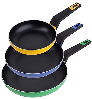 Set 3 sartenes 18, 22, y 26 cm, en aluminio prensado, aptas para inducción, colección Colors