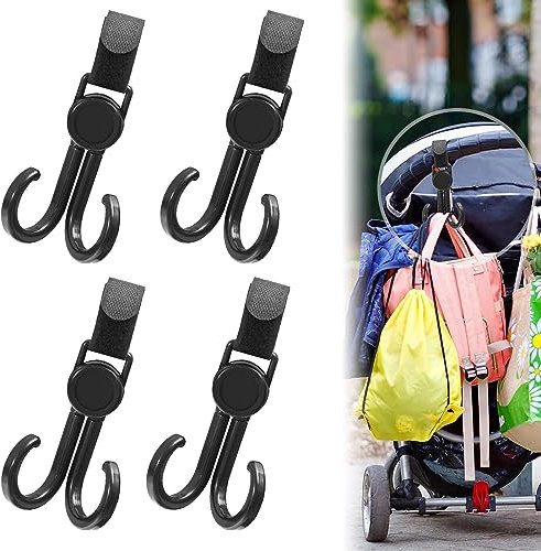 TUZHE Wickeltasche Kinderwagen Haken 4 STK, Kinderwagen Zubehör Kinderwagenhaken für Taschen Kinderwagen Karabiner Taschenhalter