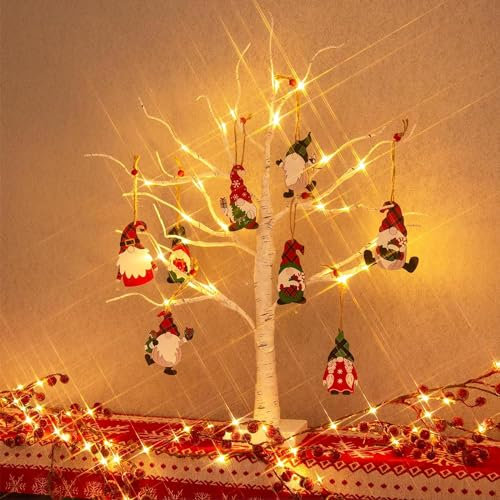 Eambrite 2FT Twig Tree with Lights Christmas Gonk Decorations, 24LEDs Small Tree Birch with Gnome Ornaments, Battery Operated Christmas Decorations Indoor Timer for Xmas Home Party Decor