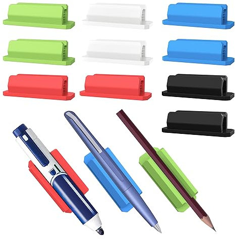 MIKULLE 10 Stück Selbstklebender Stifthalter mit 10 Zusätzlichen Selbstklebenden Aufklebern, Stifthalter Set Markierungshalter für Schreibtisch und Andere Flache Oberflächen (5 Farben)
