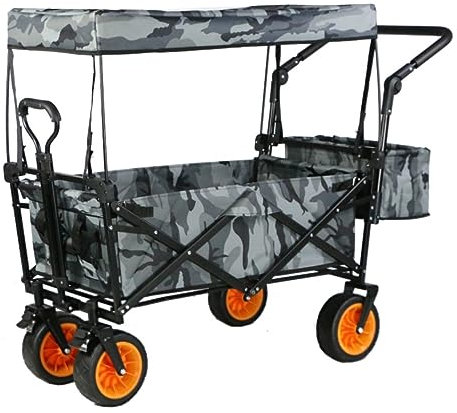 DRMEE Bollerwagen Zusammenklappbarer Mehrzweckwagen, Robuster, Zusammenklappbarer, Tragbarer Handwagen Mit Abnehmbarem Baldachin Für Einkaufen, Strandcamping Gartenanhänger (Color : G)