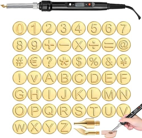 kumosaga DIY Holz-/Lederbrennset, 26 Buchstaben Kupferform, DIY Holzbrenn-/Schnitzset inklusive Alphabet-Zahlensymbol, 56-teiliges Holzbrennspitzen-Set, Buchstaben-Holzbrennwerkzeug