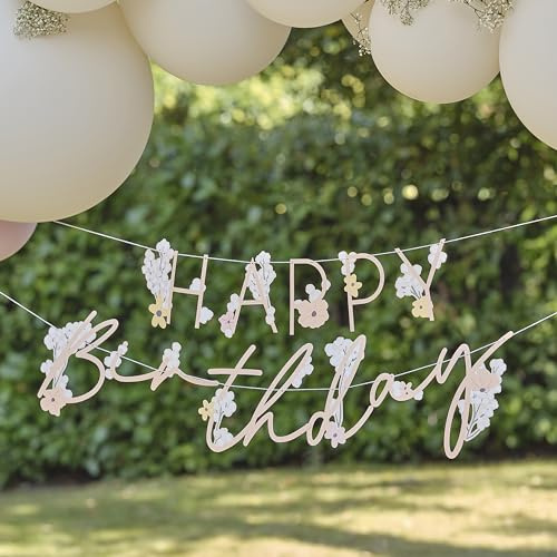Ginger Ray Blumengirlande Happy Birthday zum Aufhängen, Pastellfarben, 1,5 m