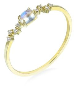 Skcess Goldring Damen 585 Echtgold 14K Damen Ringe, Damenringe Eleganter Ovaler Blauer Mondstein mit Weißem Topas Größe 63 (20.1)