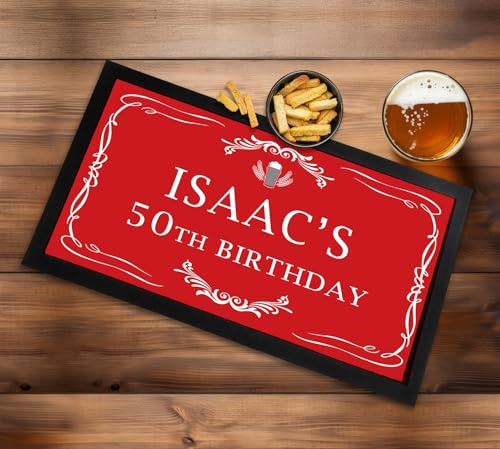 Artylicious Tapis de bar personnalisé pour anniversaire 30, 40, 50, 60 ans, fête d'anniversaire (rouge)