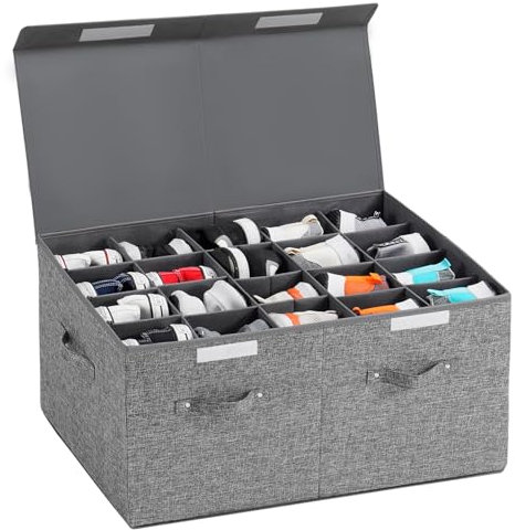 FBBABB Shoe Storage Organizer for Closet Fits 20 Pairs, Large Shoe Storage Box Bins Containers with Lid and Adjustable Dividers for Shoes, Sneakers and High Heeled, Hard Shell and Stackable (Grey)