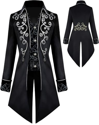 Veste Gothique Steampunk Vintage pour Homme avec Queue-de-Morue - Costume de Carnaval et Halloween - Vêtements Médiévaux, Noir, XL