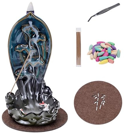 Rückfluss Räucherstäbchenhalter Wasserfall, Keramik Aromatherapie Ornament Wohnkultur Räuchergefäß Halter (E)