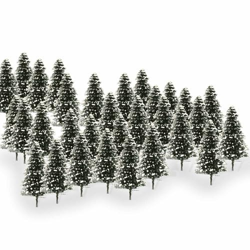 Evemodel Modell Spur Schneetannen Tannenbäume schneebedeckten Bäumen für Winterdorfes Landschaft für häuslichen Weihnachsdekoration (50 Stück 50mm)