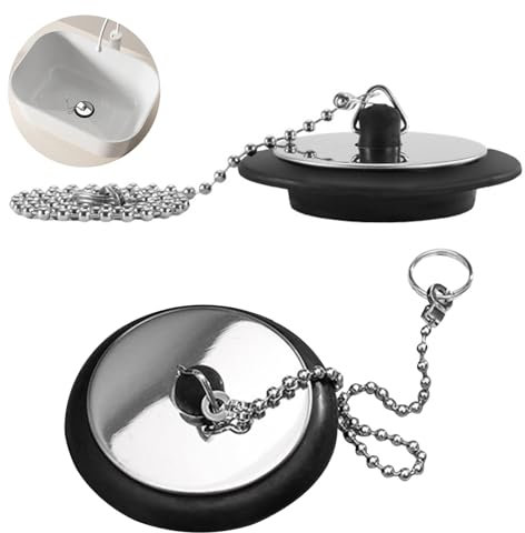 2 tappi universali per lavello, ricambio per lavello, ricambio per lavello da cucina, spina da bagno, spina da bagno e catena (dimensioni da 42 mm a 45 mm, catena 40 cm)