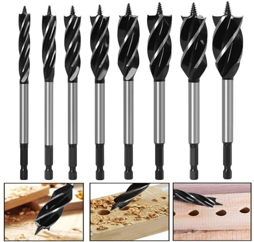 8-teiliges Holzbohrer-Set, Verlängerungsbohrer, Erdbohrer, Karbonstahl-Bohrer für Holzarbeiten, Kunststoff, PVC, Sperrholz 10 mm 12 mm 14 mm 16 mm 18 mm 20 mm 22 mm 25 mm
