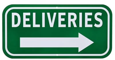 M METERXITY Deliveries Sign Right Arrow 12x6 Alloy, White On Green