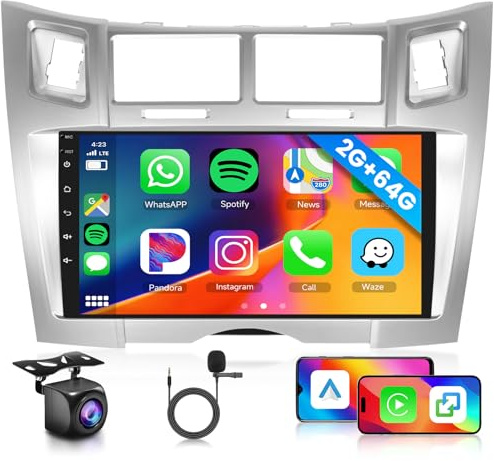 2GB 64GB Android Autoradio per Toyota Yaris/Vizi 2005-2011 Radio con Wireless Carplay Android Auto, Hodozzy 9 Pollici Touch Screen Stereo, GPS, WiFi, Bluetooth, FM/RDS,EQ, 2 Din Radio per Toyota