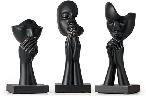 FJSPERM Schwarze Deko Gebet Skulpturen, Moderne Gebet des Friedens Figuren Dekor für Regal, 3 Pcs Abstrakte Kunst Skulptur Home Dekorationen für Wohnzimmer Schrank Bücherregal Couchtisch Deko