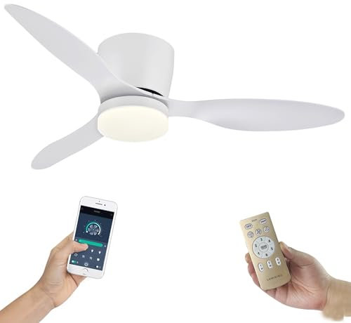 LUMIKING Ventilador de Techo con Luz LED y Aspas Reversibles - Motor DC 35 W, Silencioso con Mando a Distancia y Temporizador - Funcion Verano e Invierno y Lampara con 3 Temperaturas (Blanco, 107 CM)