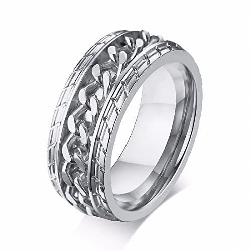 Herrenringe, Meditationsring für Männer, Drehring aus Edelstahl mit Gliederkette, Ringe gegen Angst und Sorgen