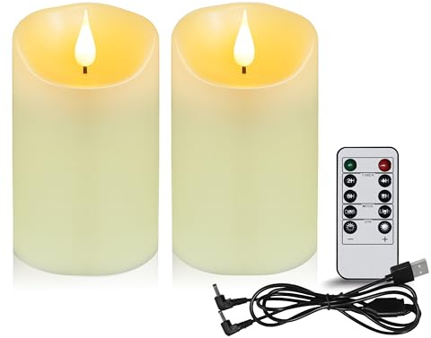 Koelaa Pack de 2 Velas LED Recargables USB con Control Remoto - Velas sin Llama para Decoración de Hogar, Navidad, Bodas y Eventos - Carga por USB, Duraderas y Seguras-7.5 * 10cm