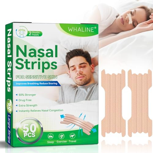 Whaline Nasenpflaster, 50 Stück Nasenpflaster gegen Schnarchen, Nasenpflaster atmen gut, große Nasenpflaster gegen Schnarchen Nase gegen Schnarchen für einen Schlaf, bessere Atmung