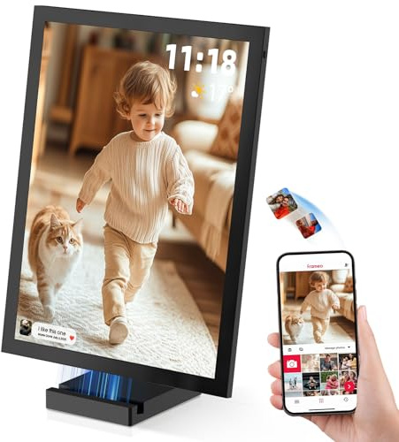 Cornice Digitale Frameo 10,1 Pollici (64 GB) WiFi, Schermo Touch IPS HD, Batteria 5000mAh con Ricarica Magnetica, Rotazione Automatica, Invio Foto/Video Istantaneo via App, Ideale per Famiglia