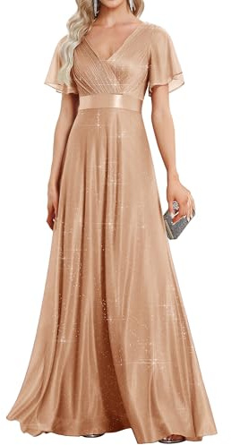 Ever-Pretty Women's Sparkling Ruffles Sleeve Deep V-Neck Empire Waist A-Line Bridesmaid Dress EE50159