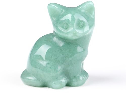 Sahoottie Katzen Deko Grüner Aventurin Katze Figur Grüne Kristalle Steine Katzenfigur Grüner Aventurin Deko Figuren Geschenke für Katzenliebhaber Katze Geschenk Dekoration für Zuhause