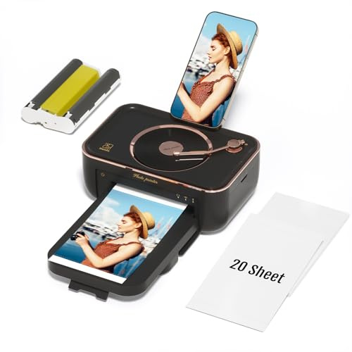iDPRT 4x6'' Photo Printer with 20 Sheets Photo Paper & 1 Cartridge, Portable Instant Photo Printer for iPhone Android, Thermal Dye Sublimation, Wi-Fi Picture Printer, Black
