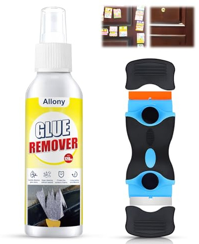 ALLONY Dissolvant Colle, Décapant Adhésif, Decolle Etiquette, Dissolvant D'adhésif, Livré Avec Grattoir, Enlève Étiquettes, Autocollants les Résidus de Colle, Nettoyage Rapide, Aucun Résidu - 120ML