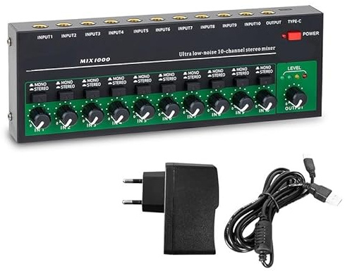 KONGMM Mixer Audio, Mixer Stereo a 10 canali a bassissimo Rumore MIX1000 Mini Mixer Audio Audio Alimentazione DC5V